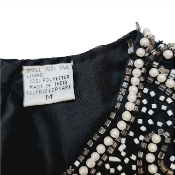 NEW 80s Vintage Lawrence Kazar 100% Silk Beaded and Pearls Evening Gown in Black - Picture 12 of 14
